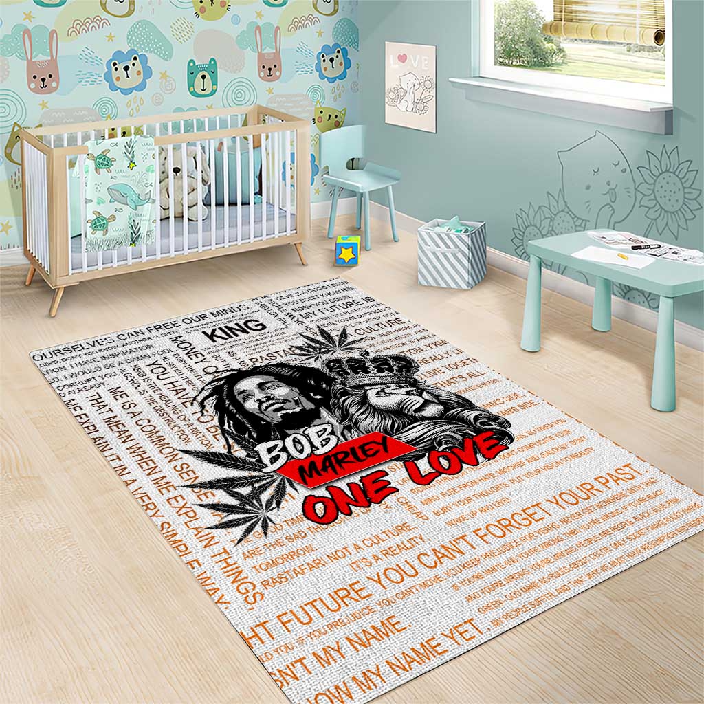 King of Reggae Legend Bob Area Rug Lion Rastafari Cannabis Typography Style