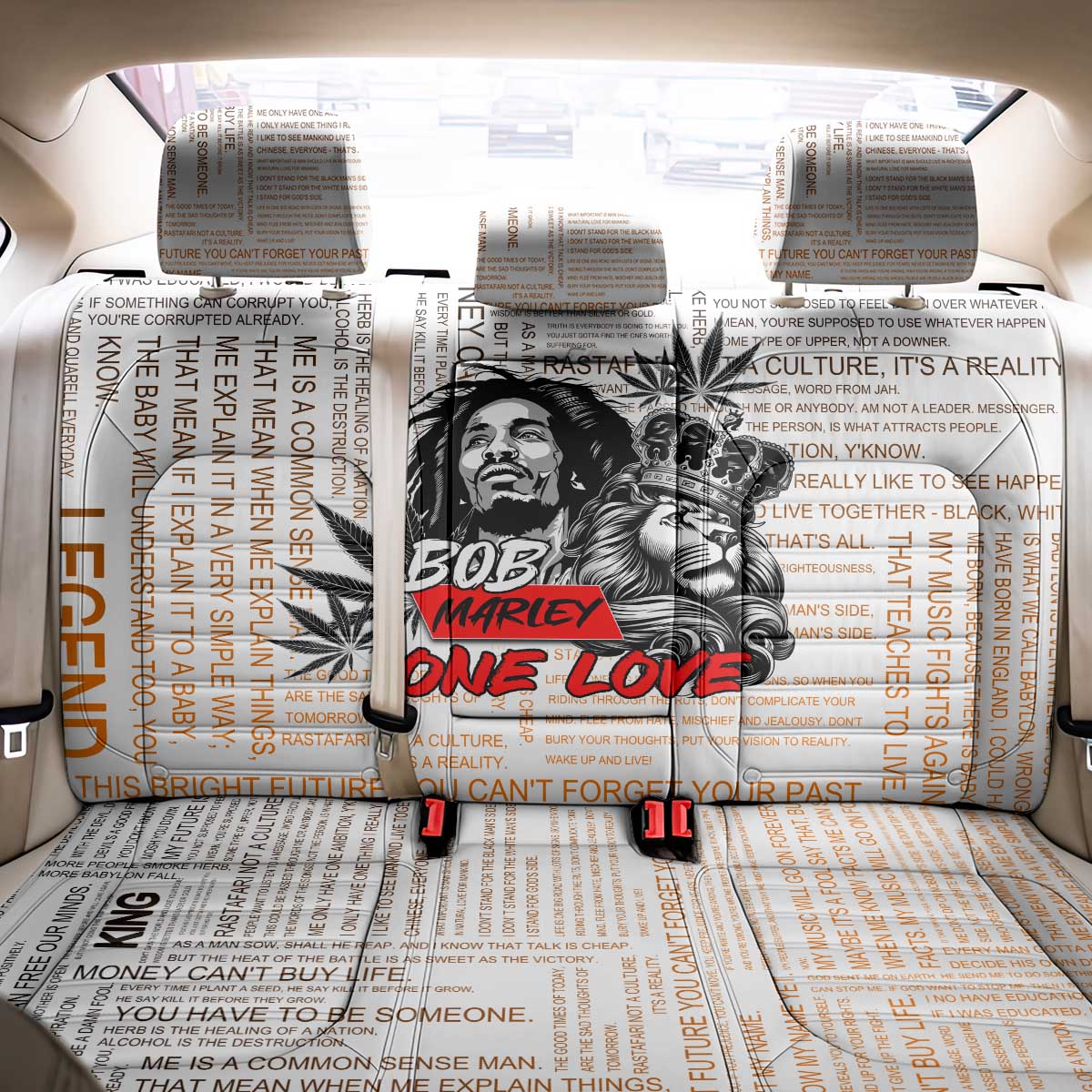King of Reggae Legend Bob Back Car Seat Cover Lion Rastafari Cannabis Typography Style
