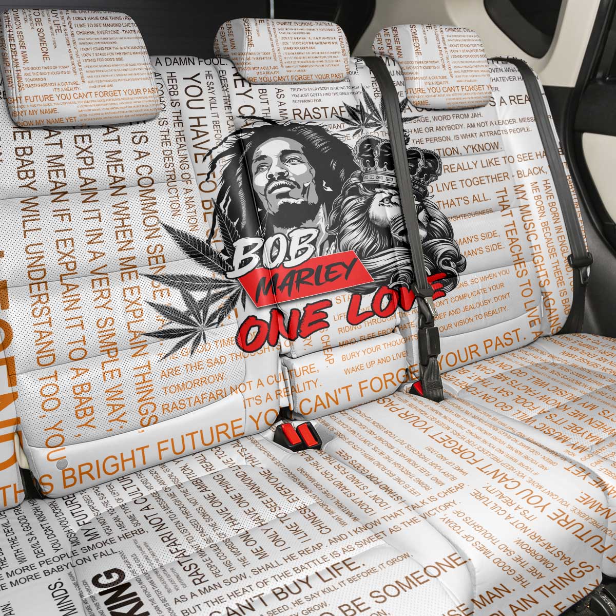 King of Reggae Legend Bob Back Car Seat Cover Lion Rastafari Cannabis Typography Style