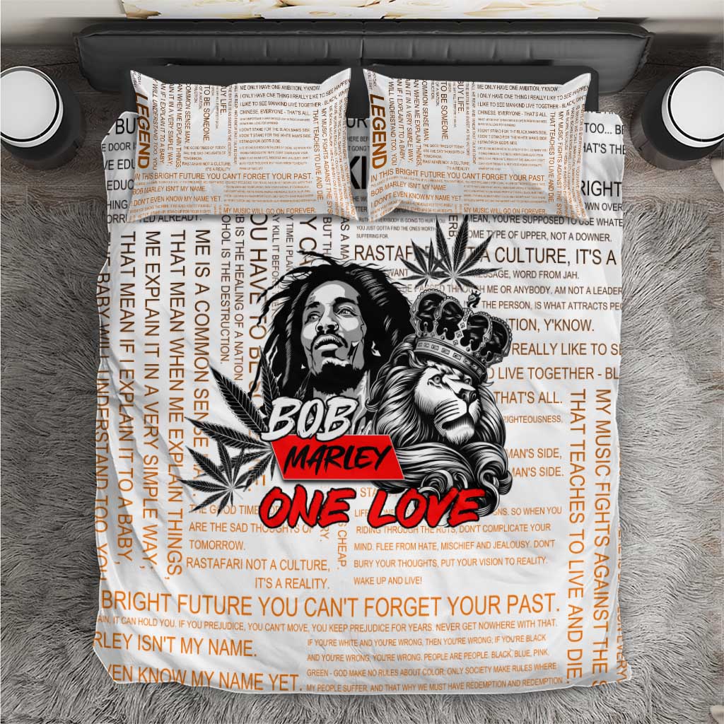 King of Reggae Legend Bob Bedding Set Lion Rastafari Cannabis Typography Style