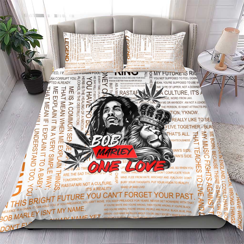 King of Reggae Legend Bob Bedding Set Lion Rastafari Cannabis Typography Style