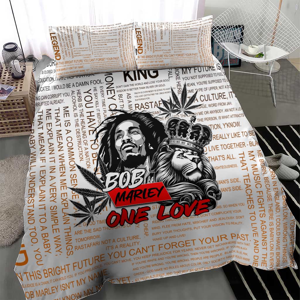 King of Reggae Legend Bob Bedding Set Lion Rastafari Cannabis Typography Style