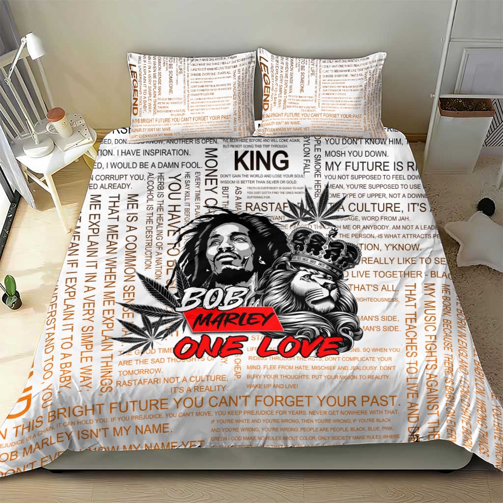 King of Reggae Legend Bob Bedding Set Lion Rastafari Cannabis Typography Style