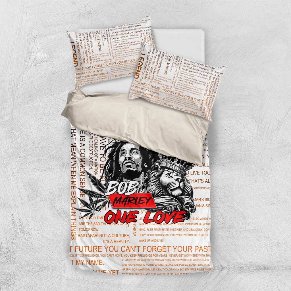 King of Reggae Legend Bob Bedding Set Lion Rastafari Cannabis Typography Style