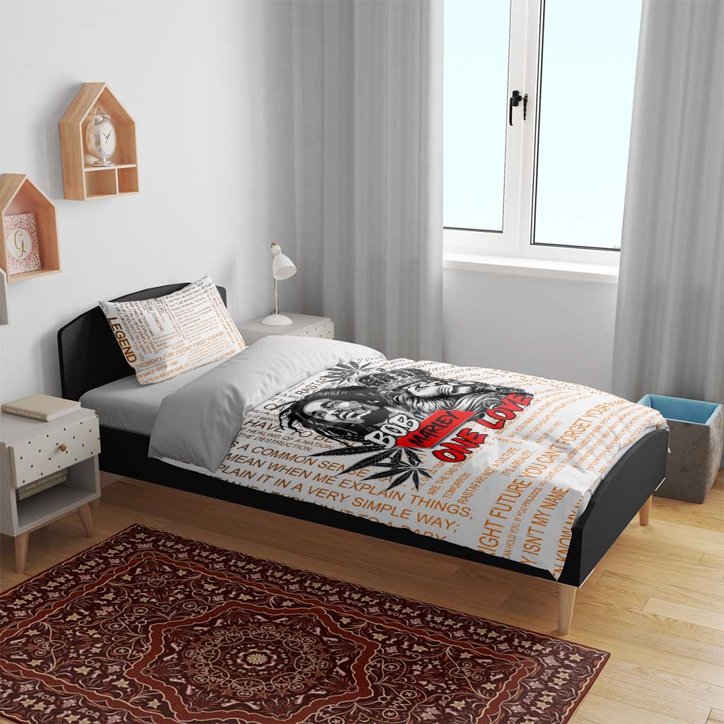 King of Reggae Legend Bob Bedding Set Lion Rastafari Cannabis Typography Style