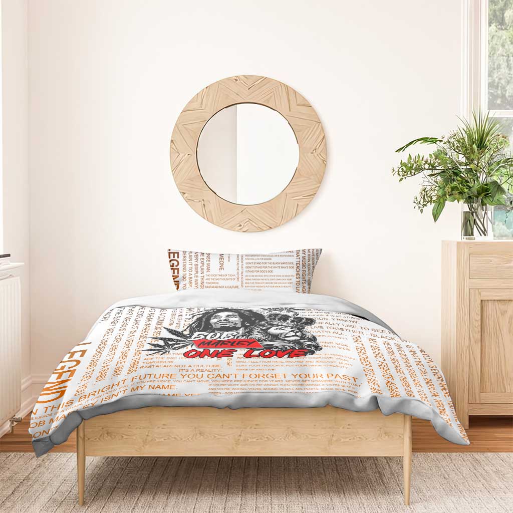 King of Reggae Legend Bob Bedding Set Lion Rastafari Cannabis Typography Style