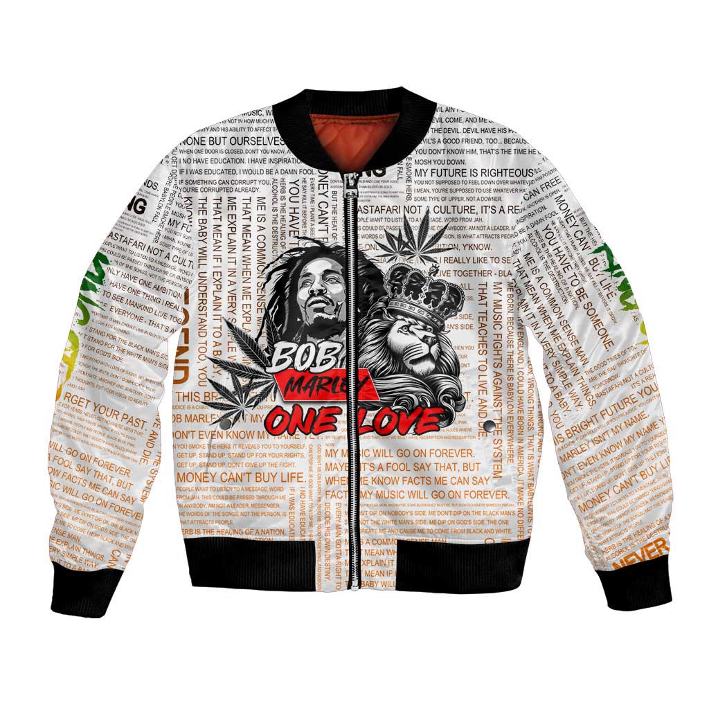 King of Reggae Legend Bob Bomber Jacket Lion Rastafari Cannabis Typography Style