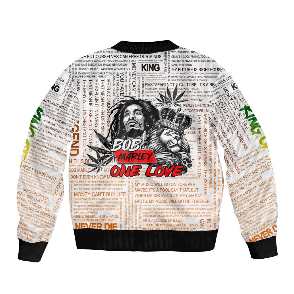 King of Reggae Legend Bob Bomber Jacket Lion Rastafari Cannabis Typography Style