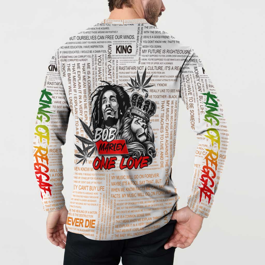 King of Reggae Legend Bob Button Sweatshirt Lion Rastafari Cannabis Typography Style