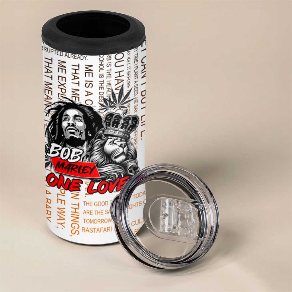 King of Reggae Legend Bob 4 in 1 Can Cooler Tumbler Lion Rastafari Cannabis Typography Style