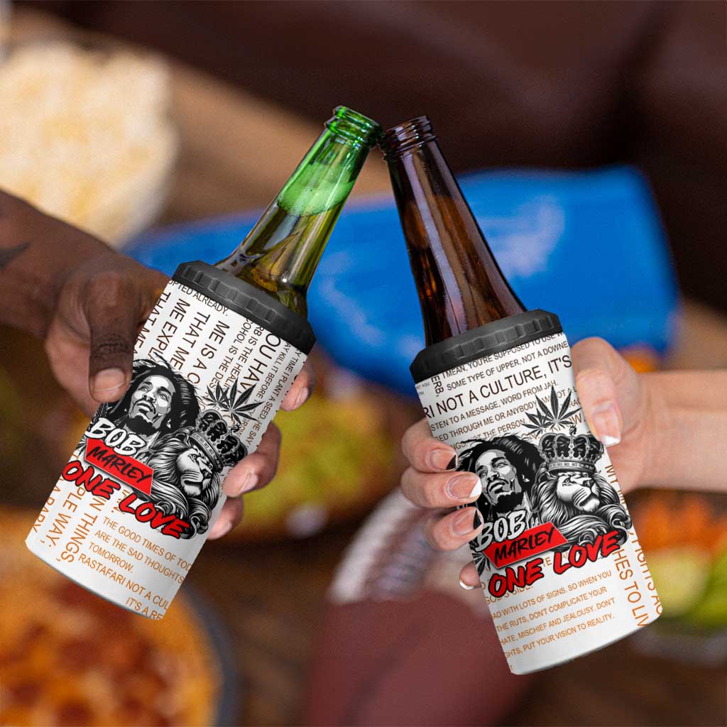 King of Reggae Legend Bob 4 in 1 Can Cooler Tumbler Lion Rastafari Cannabis Typography Style