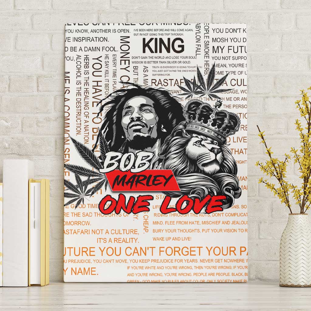 King of Reggae Legend Bob Canvas Wall Art Lion Rastafari Cannabis Typography Style