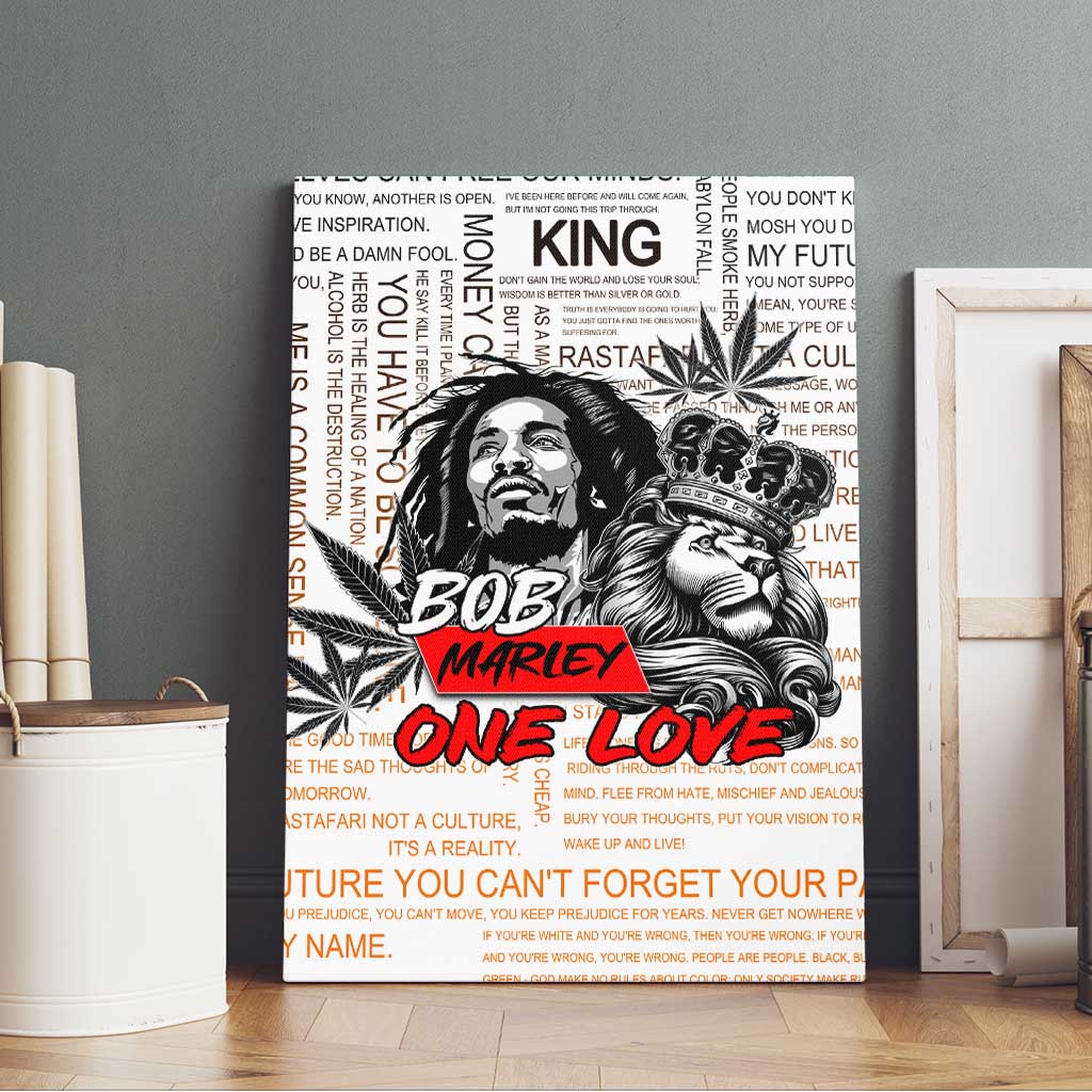 King of Reggae Legend Bob Canvas Wall Art Lion Rastafari Cannabis Typography Style