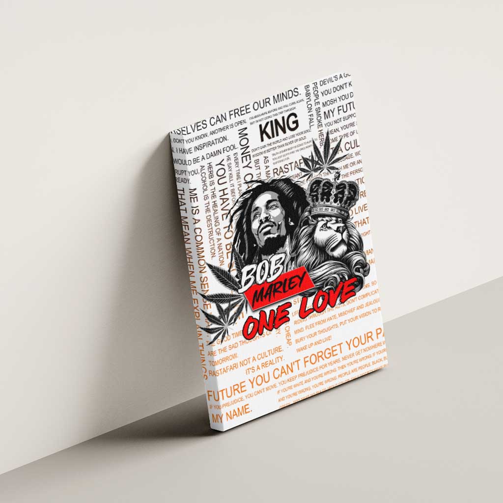 King of Reggae Legend Bob Canvas Wall Art Lion Rastafari Cannabis Typography Style