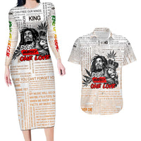 King of Reggae Legend Bob Couples Matching Long Sleeve Bodycon Dress and Hawaiian Shirt Lion Rastafari Cannabis Typography Style