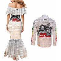 King of Reggae Legend Bob Couples Matching Mermaid Dress and Long Sleeve Button Shirt Lion Rastafari Cannabis Typography Style