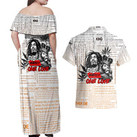 King of Reggae Legend Bob Couples Matching Off Shoulder Maxi Dress and Hawaiian Shirt Lion Rastafari Cannabis Typography Style