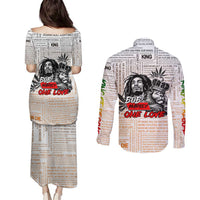 King of Reggae Legend Bob Couples Matching Puletasi and Long Sleeve Button Shirt Lion Rastafari Cannabis Typography Style