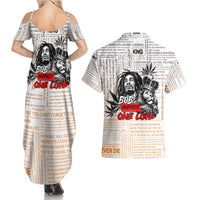 King of Reggae Legend Bob Couples Matching Summer Maxi Dress and Hawaiian Shirt Lion Rastafari Cannabis Typography Style