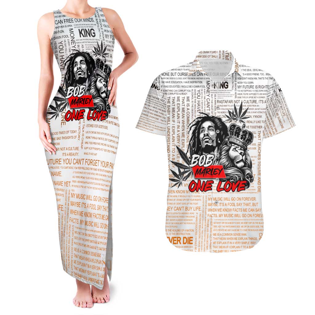 King of Reggae Legend Bob Couples Matching Tank Maxi Dress and Hawaiian Shirt Lion Rastafari Cannabis Typography Style