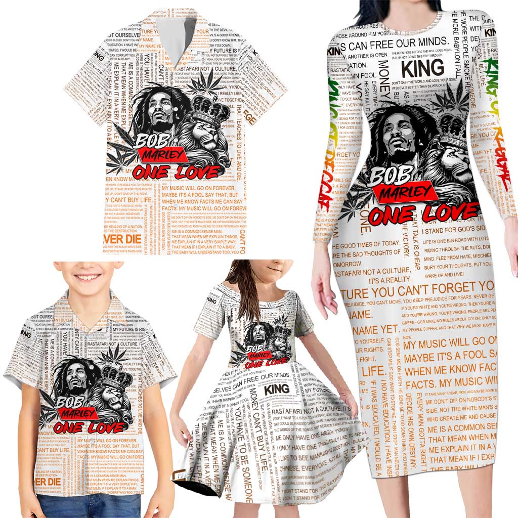 King of Reggae Legend Bob Family Matching Long Sleeve Bodycon Dress and Hawaiian Shirt Lion Rastafari Cannabis Typography Style