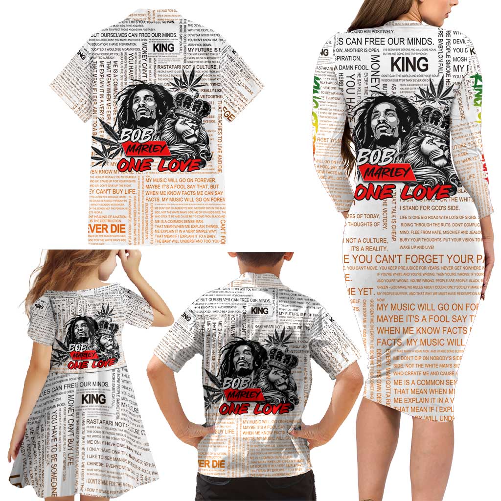 King of Reggae Legend Bob Family Matching Long Sleeve Bodycon Dress and Hawaiian Shirt Lion Rastafari Cannabis Typography Style