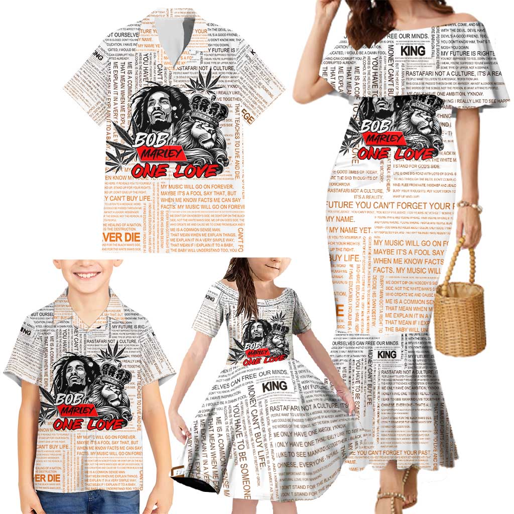 King of Reggae Legend Bob Family Matching Mermaid Dress and Hawaiian Shirt Lion Rastafari Cannabis Typography Style