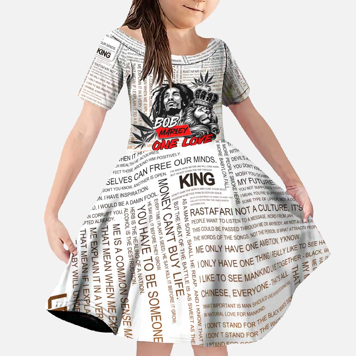 King of Reggae Legend Bob Family Matching Off The Shoulder Long Sleeve Dress and Hawaiian Shirt Lion Rastafari Cannabis Typography Style