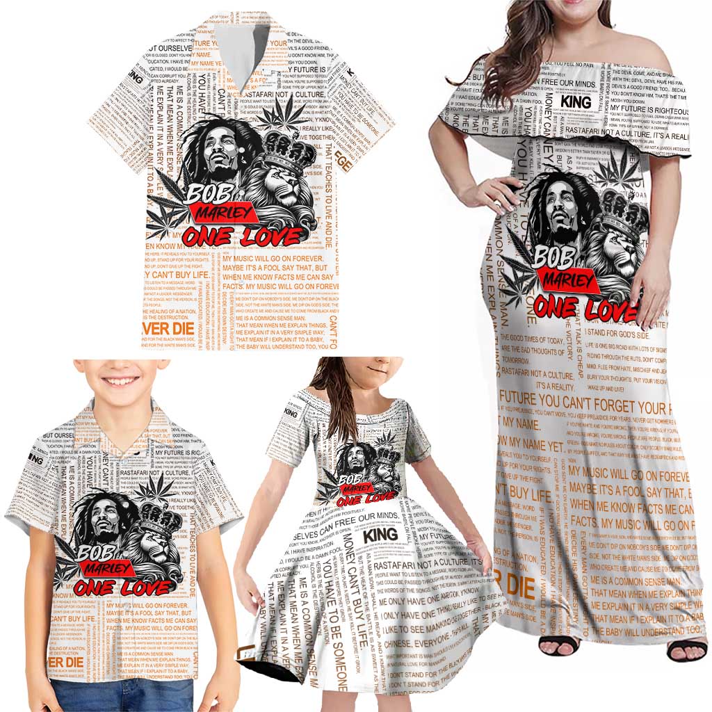 King of Reggae Legend Bob Family Matching Off Shoulder Maxi Dress and Hawaiian Shirt Lion Rastafari Cannabis Typography Style