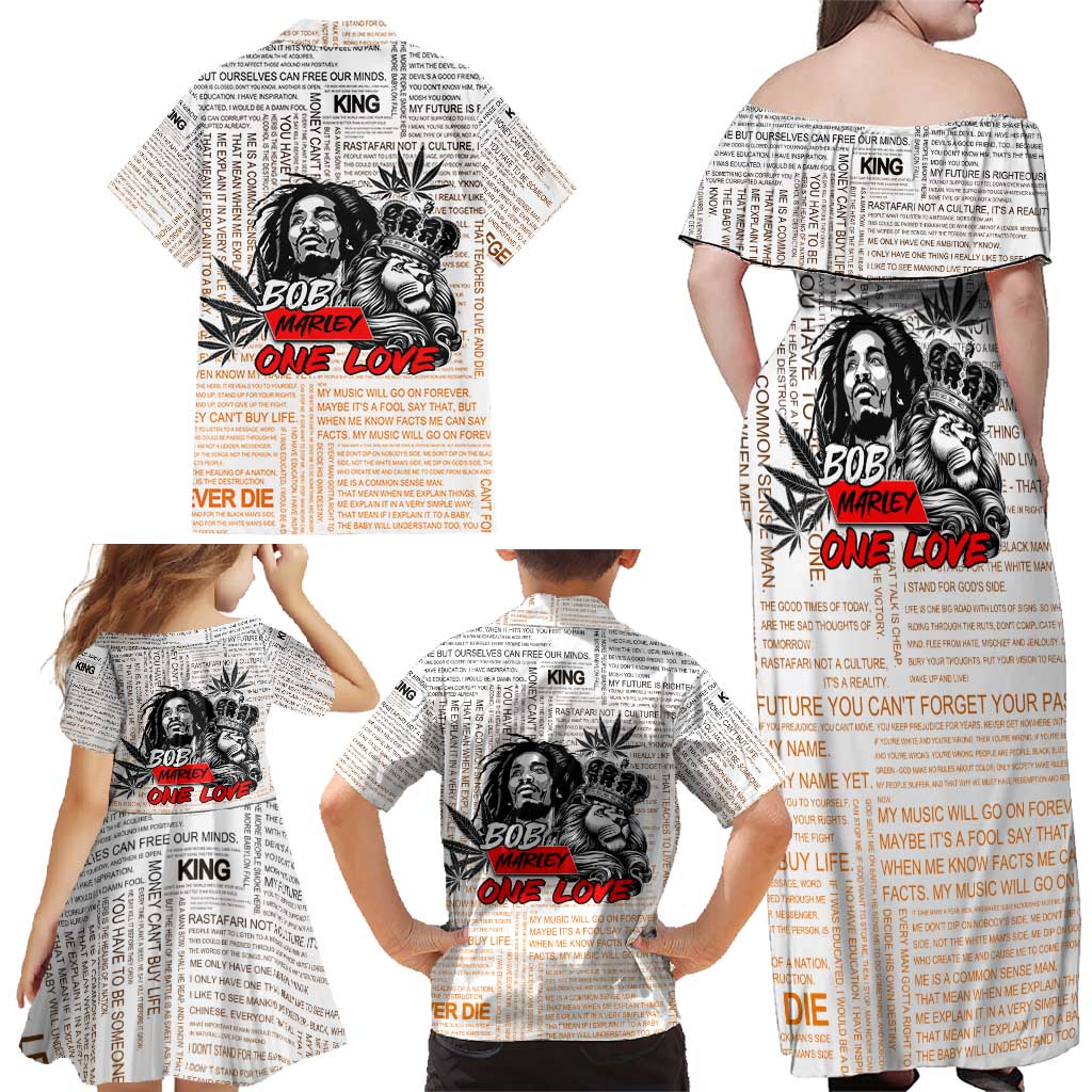 King of Reggae Legend Bob Family Matching Off Shoulder Maxi Dress and Hawaiian Shirt Lion Rastafari Cannabis Typography Style
