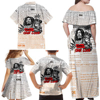 King of Reggae Legend Bob Family Matching Off Shoulder Maxi Dress and Hawaiian Shirt Lion Rastafari Cannabis Typography Style