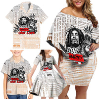 King of Reggae Legend Bob Family Matching Off Shoulder Short Dress and Hawaiian Shirt Lion Rastafari Cannabis Typography Style