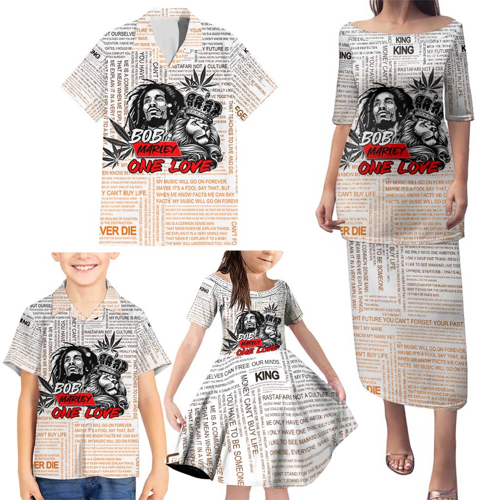 King of Reggae Legend Bob Family Matching Puletasi and Hawaiian Shirt Lion Rastafari Cannabis Typography Style