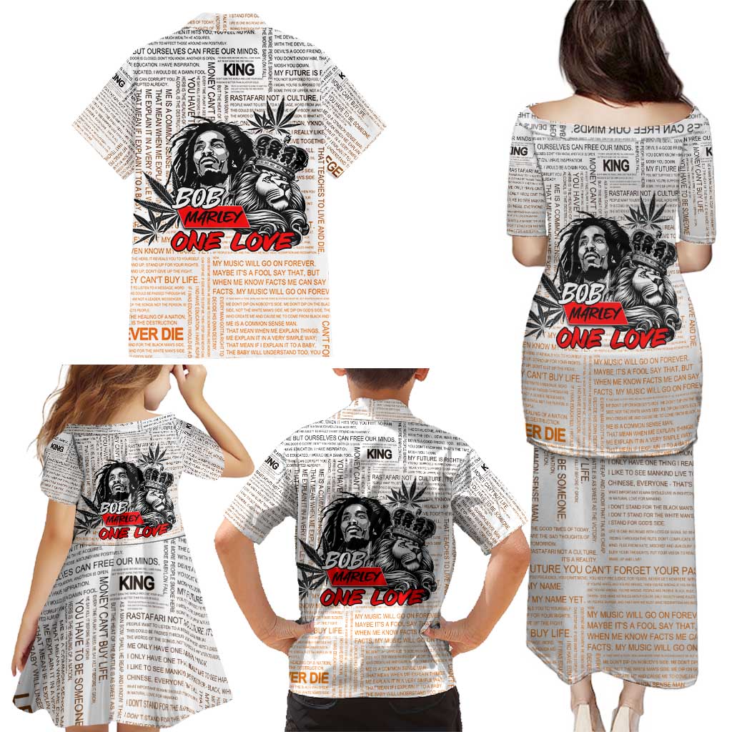 King of Reggae Legend Bob Family Matching Puletasi and Hawaiian Shirt Lion Rastafari Cannabis Typography Style