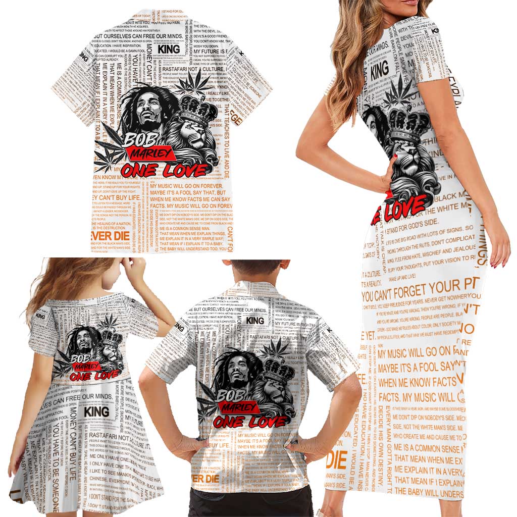 King of Reggae Legend Bob Family Matching Short Sleeve Bodycon Dress and Hawaiian Shirt Lion Rastafari Cannabis Typography Style