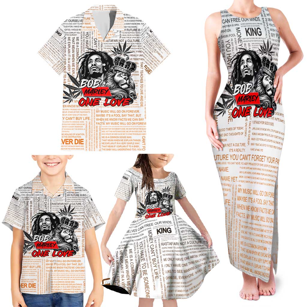 King of Reggae Legend Bob Family Matching Tank Maxi Dress and Hawaiian Shirt Lion Rastafari Cannabis Typography Style