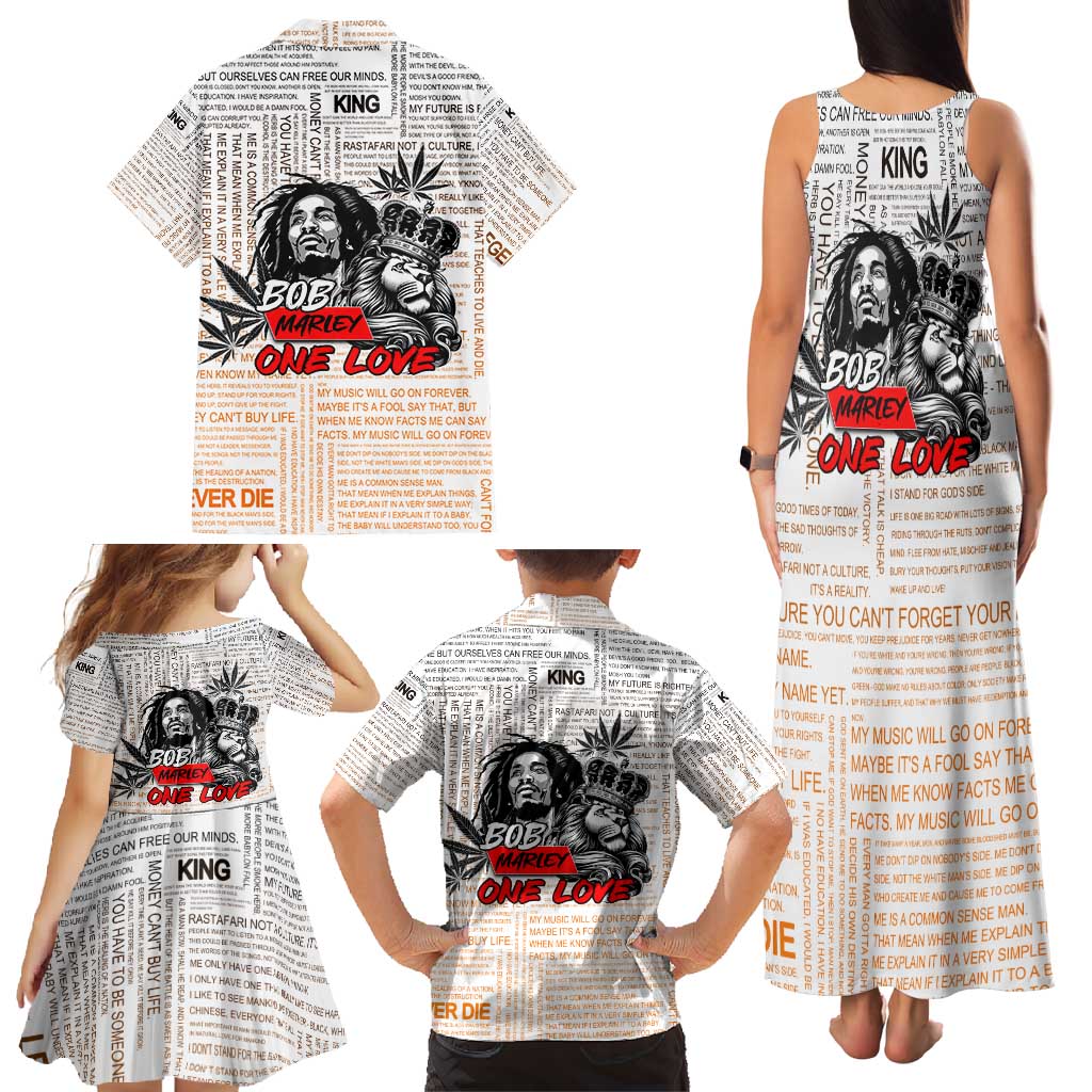 King of Reggae Legend Bob Family Matching Tank Maxi Dress and Hawaiian Shirt Lion Rastafari Cannabis Typography Style