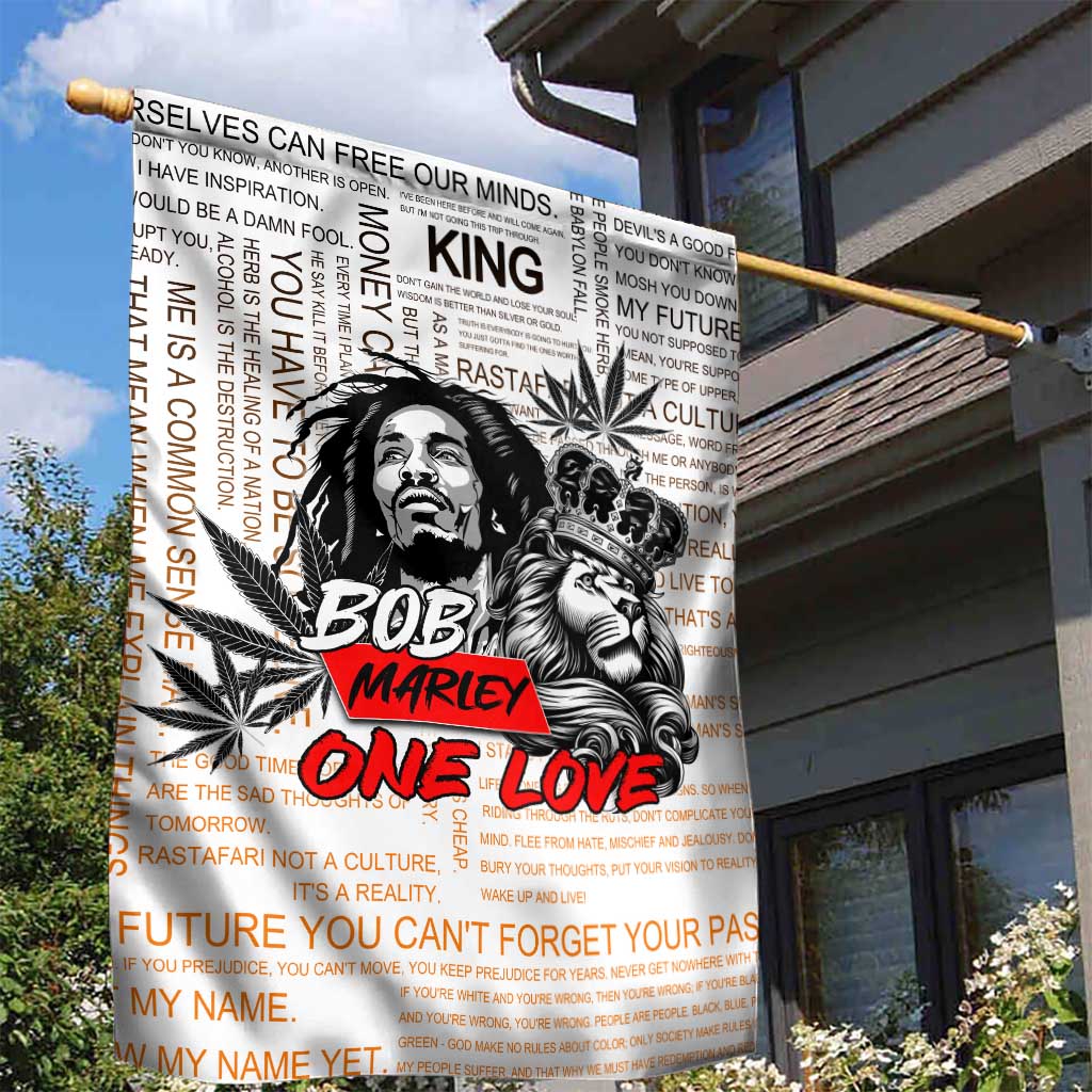 King of Reggae Legend Bob Garden Flag Lion Rastafari Cannabis Typography Style
