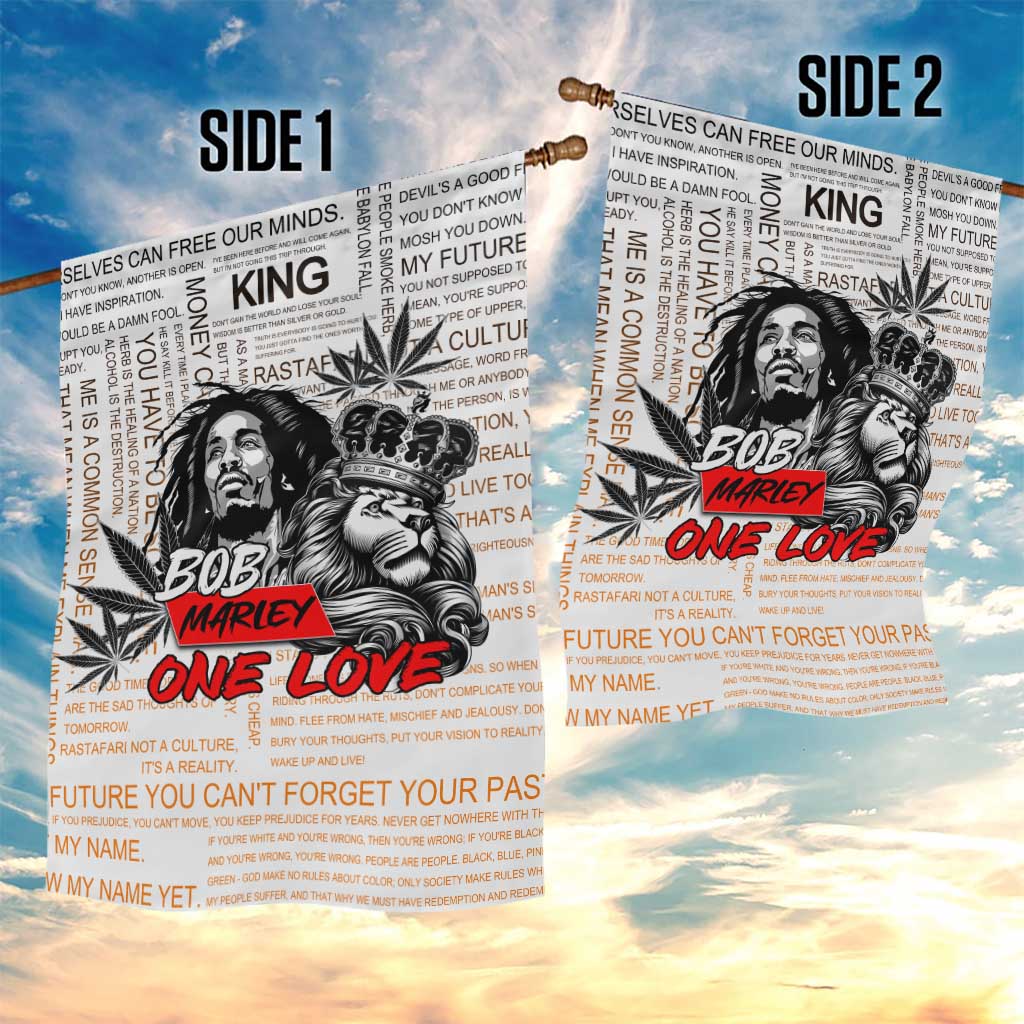 King of Reggae Legend Bob Garden Flag Lion Rastafari Cannabis Typography Style