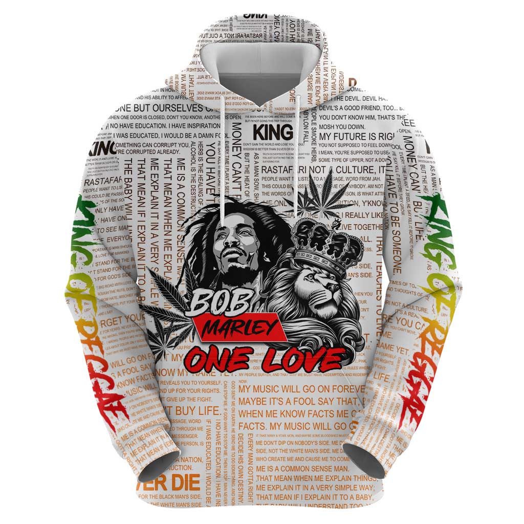King of Reggae Legend Bob Hoodie Lion Rastafari Cannabis Typography Style