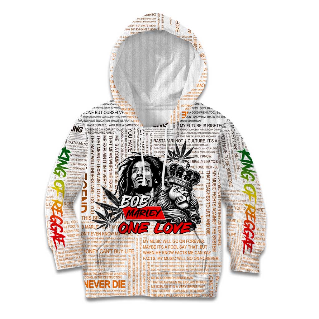 King of Reggae Legend Bob Kid Hoodie Lion Rastafari Cannabis Typography Style
