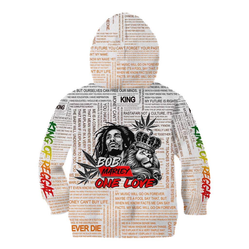 King of Reggae Legend Bob Kid Hoodie Lion Rastafari Cannabis Typography Style