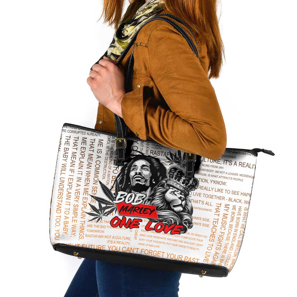 King of Reggae Legend Bob Leather Tote Bag Lion Rastafari Cannabis Typography Style