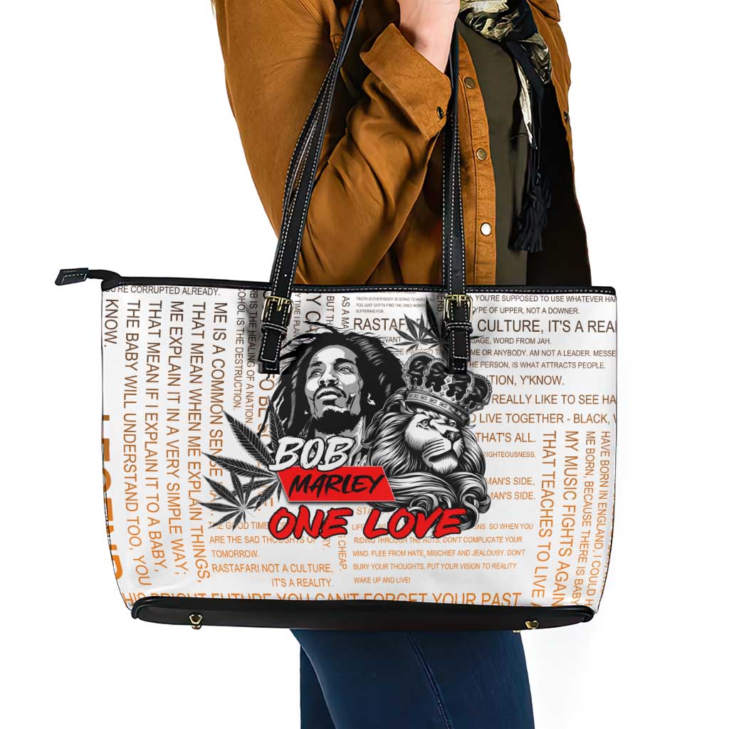 King of Reggae Legend Bob Leather Tote Bag Lion Rastafari Cannabis Typography Style
