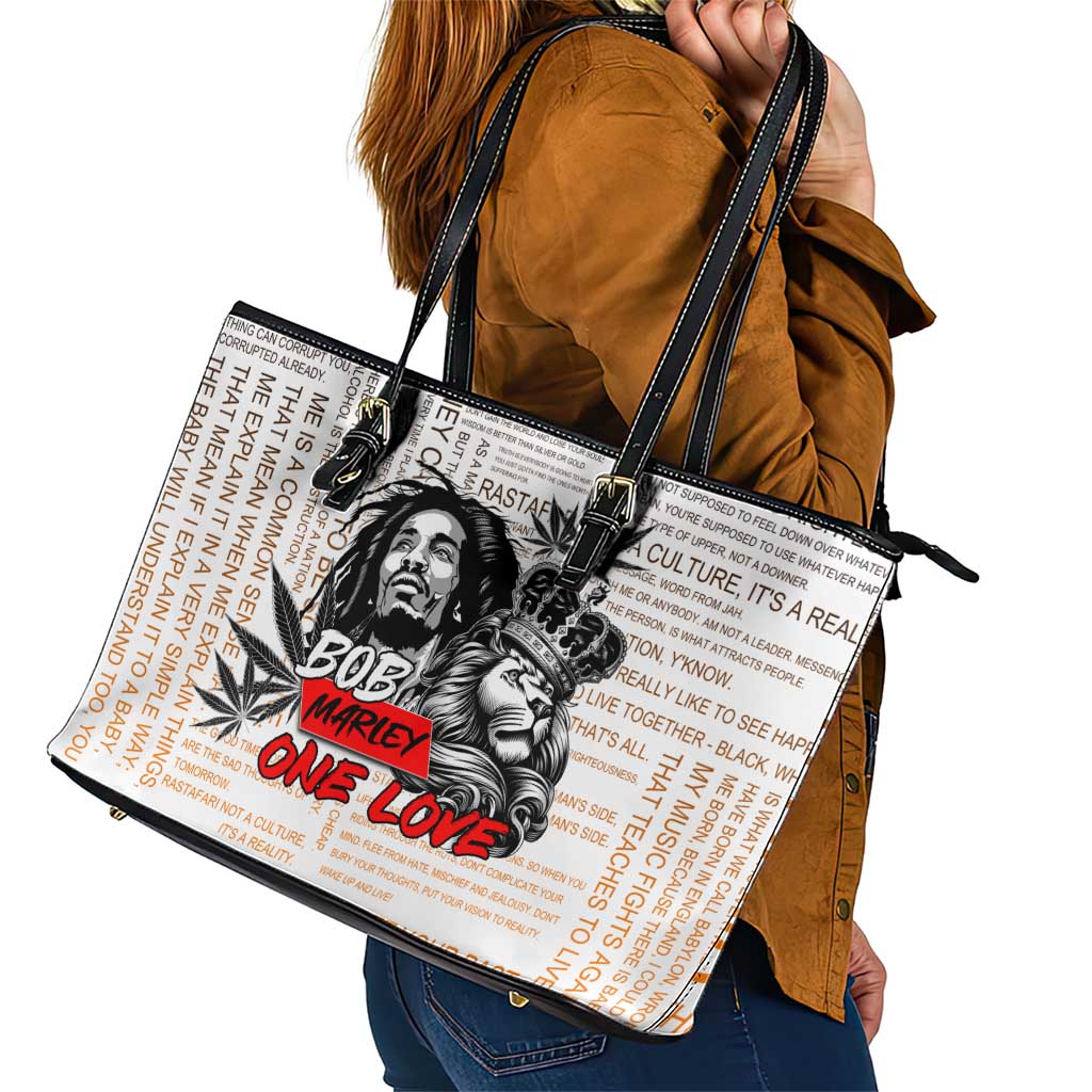 King of Reggae Legend Bob Leather Tote Bag Lion Rastafari Cannabis Typography Style