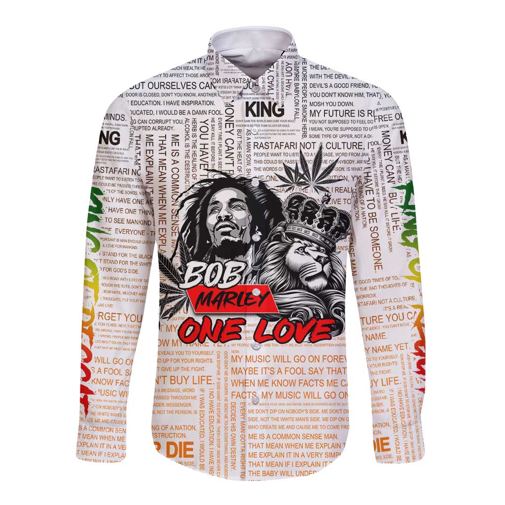 King of Reggae Legend Bob Long Sleeve Button Shirt Lion Rastafari Cannabis Typography Style