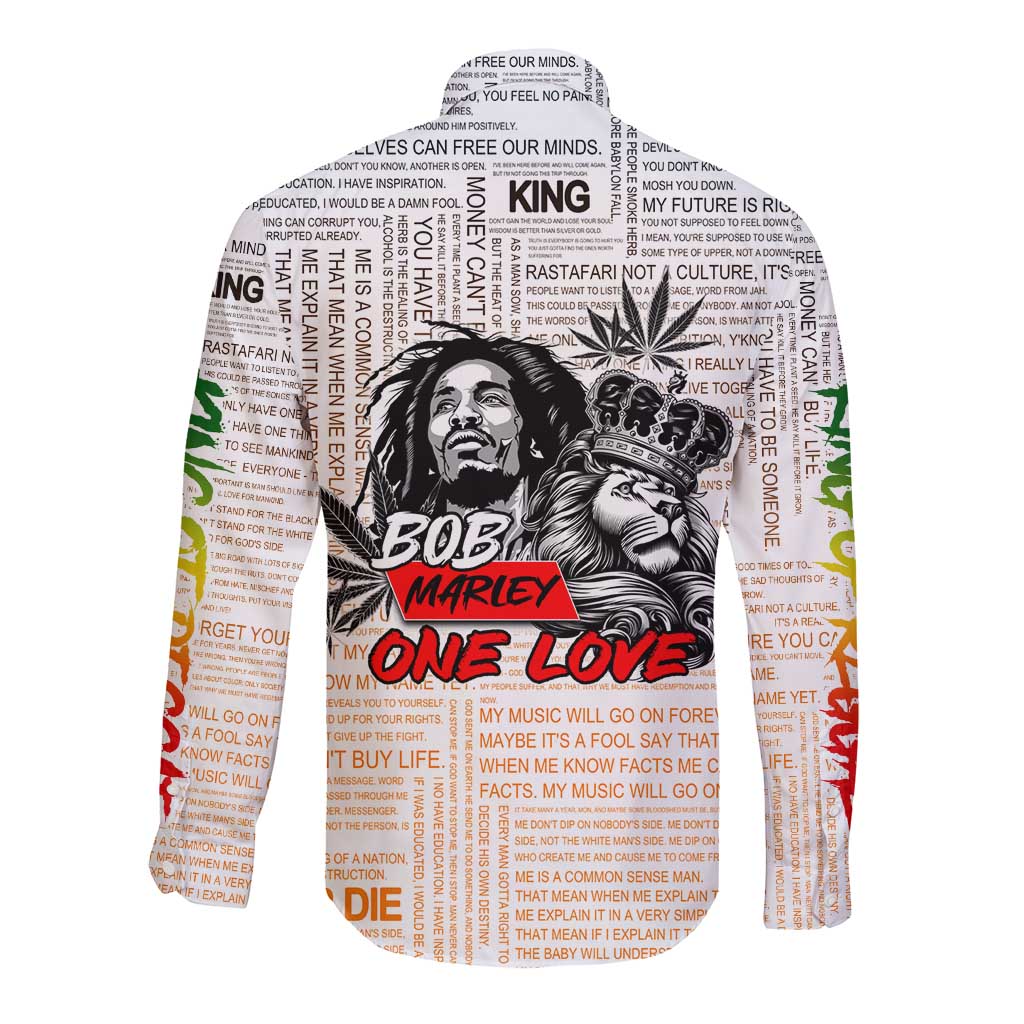 King of Reggae Legend Bob Long Sleeve Button Shirt Lion Rastafari Cannabis Typography Style