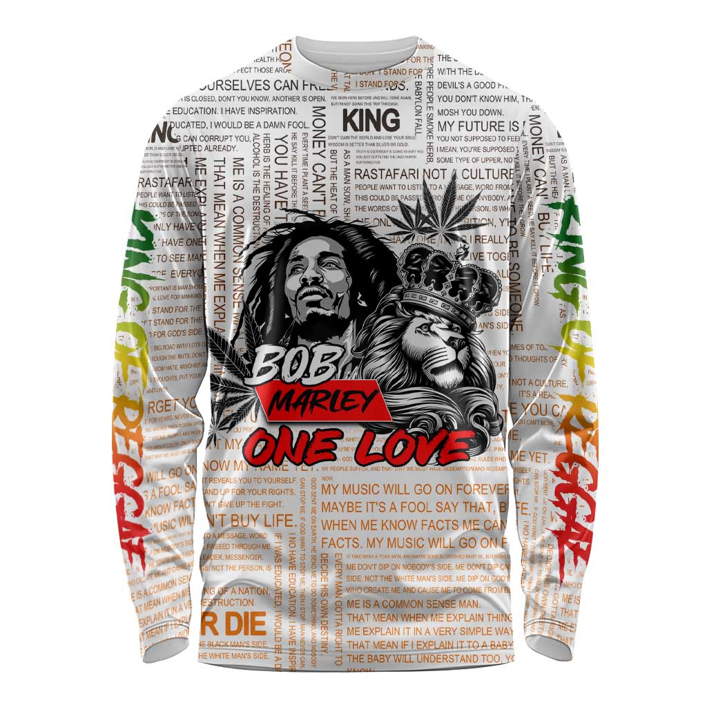 King of Reggae Legend Bob Long Sleeve Shirt Lion Rastafari Cannabis Typography Style