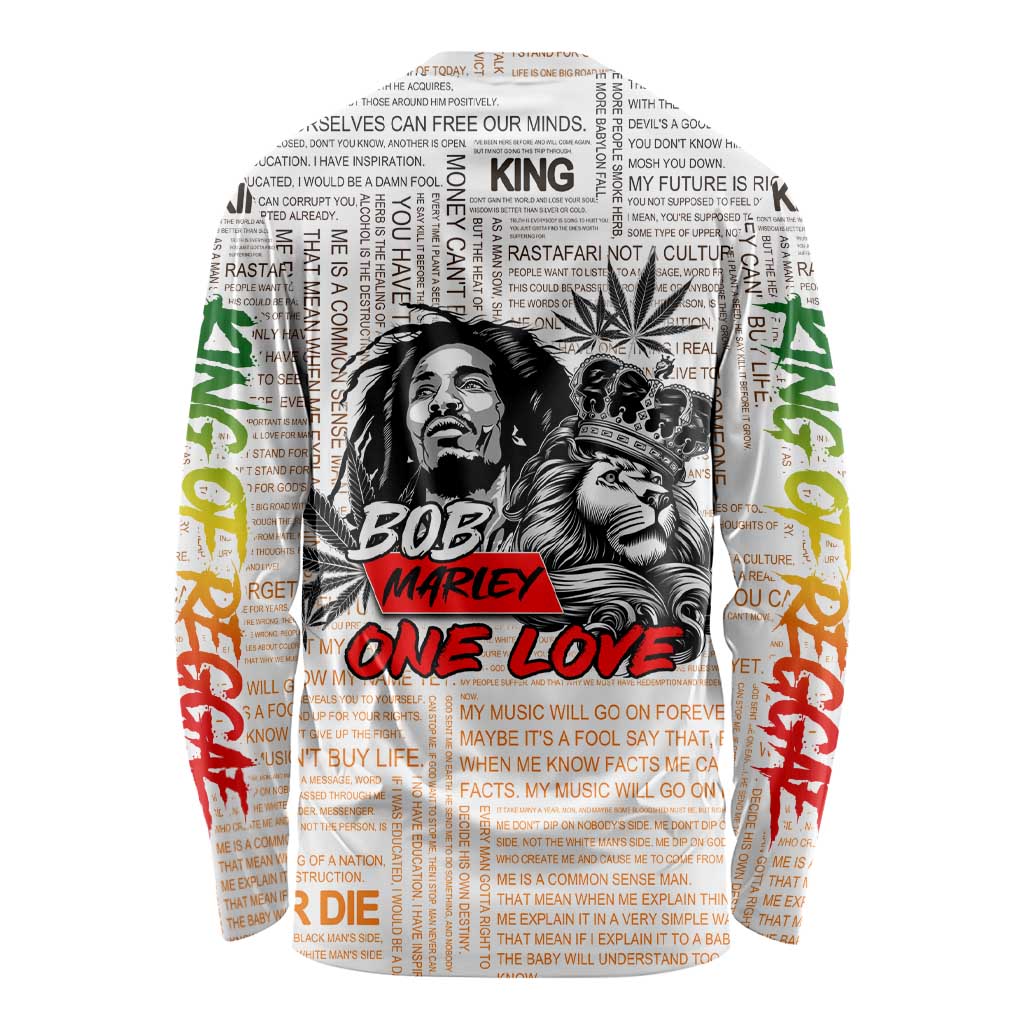 King of Reggae Legend Bob Long Sleeve Shirt Lion Rastafari Cannabis Typography Style