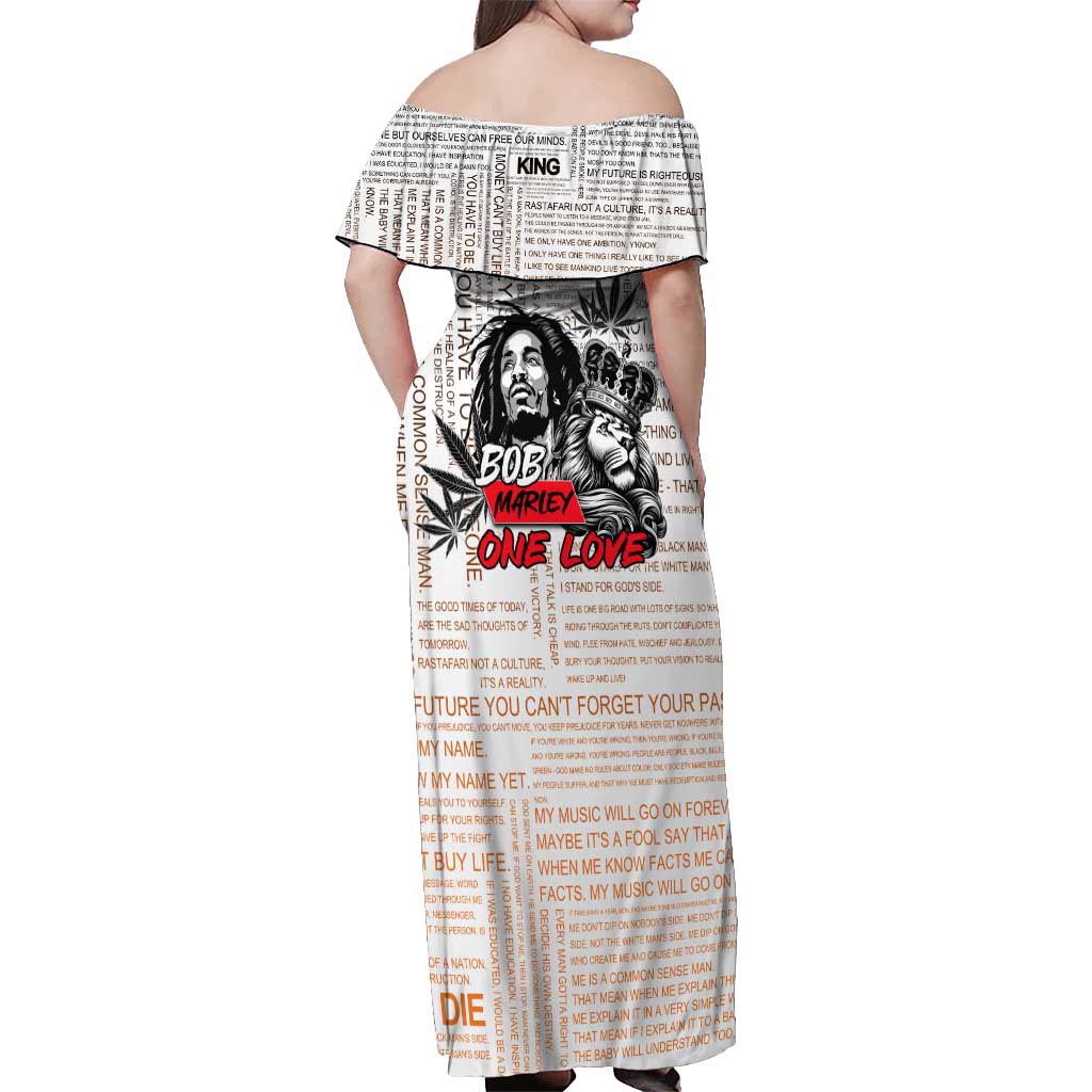 King of Reggae Legend Bob Off Shoulder Maxi Dress Lion Rastafari Cannabis Typography Style